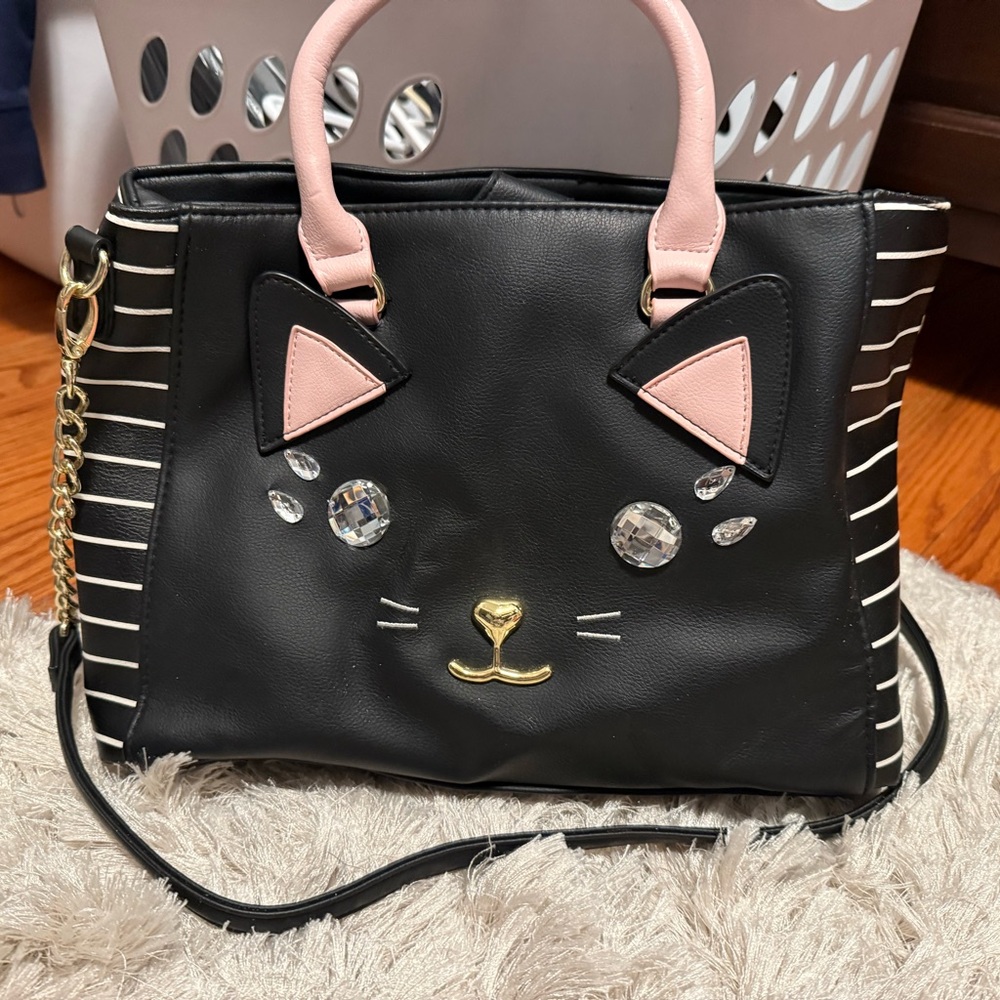 Betsey Johnson Black and Pink Cat Face Satchel